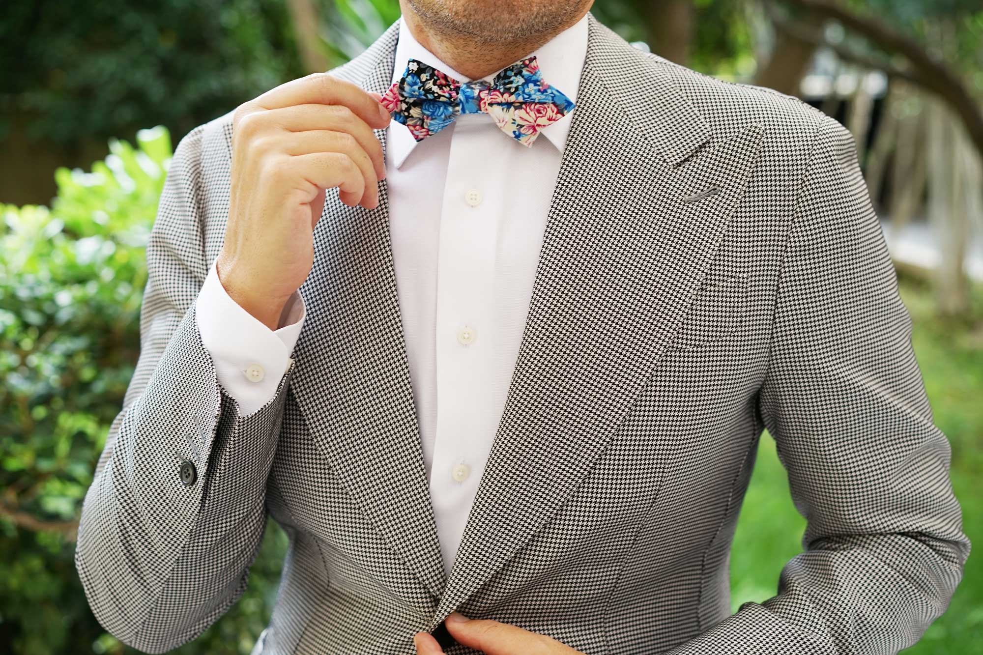 Blue Water Lilies Floral Diamond Bow Tie - Image 6