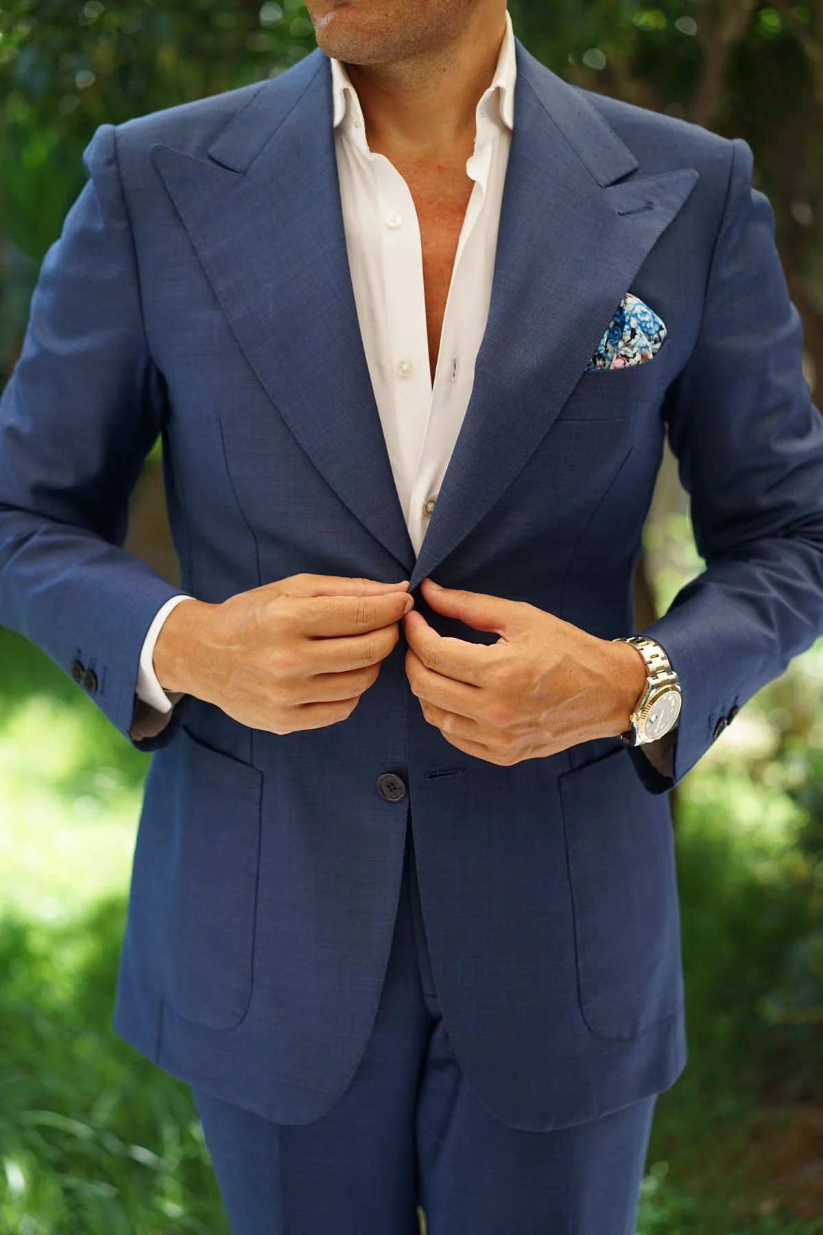 Blue Water Lilies Floral Pocket Square - Image 7