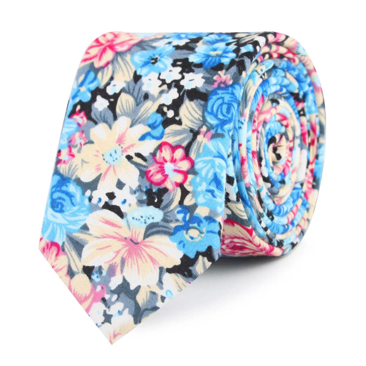 Blue Water Lilies Floral Skinny Tie - Image 2