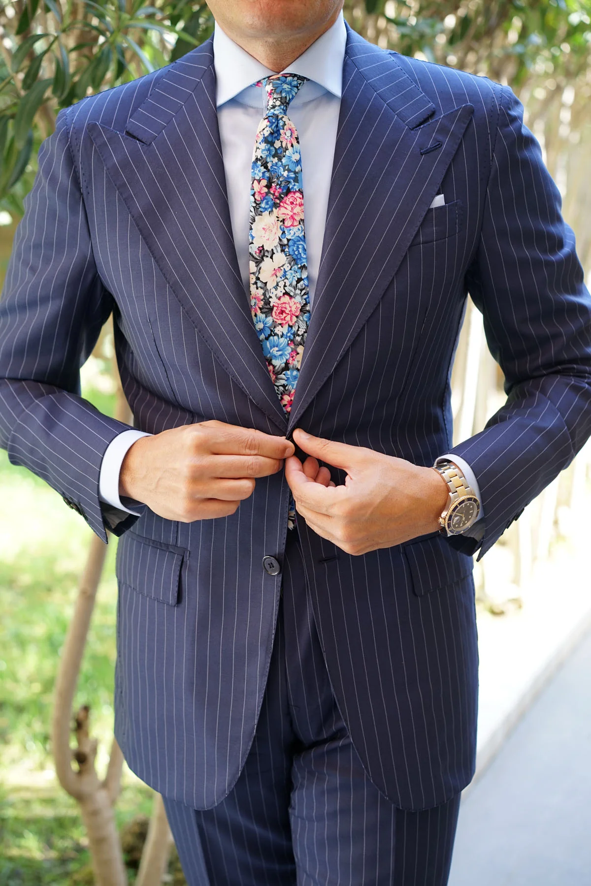 Blue Water Lilies Floral Skinny Tie - Image 7