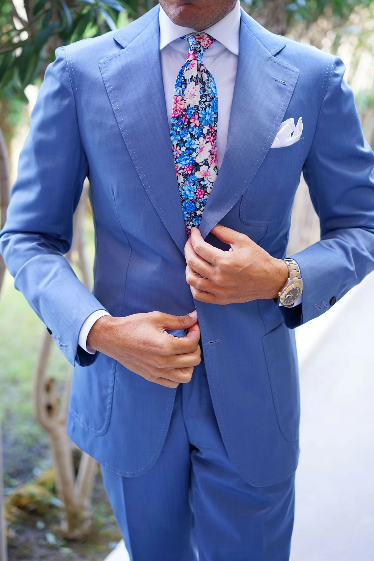 Blue Water Lilies Floral Tie - Image 11
