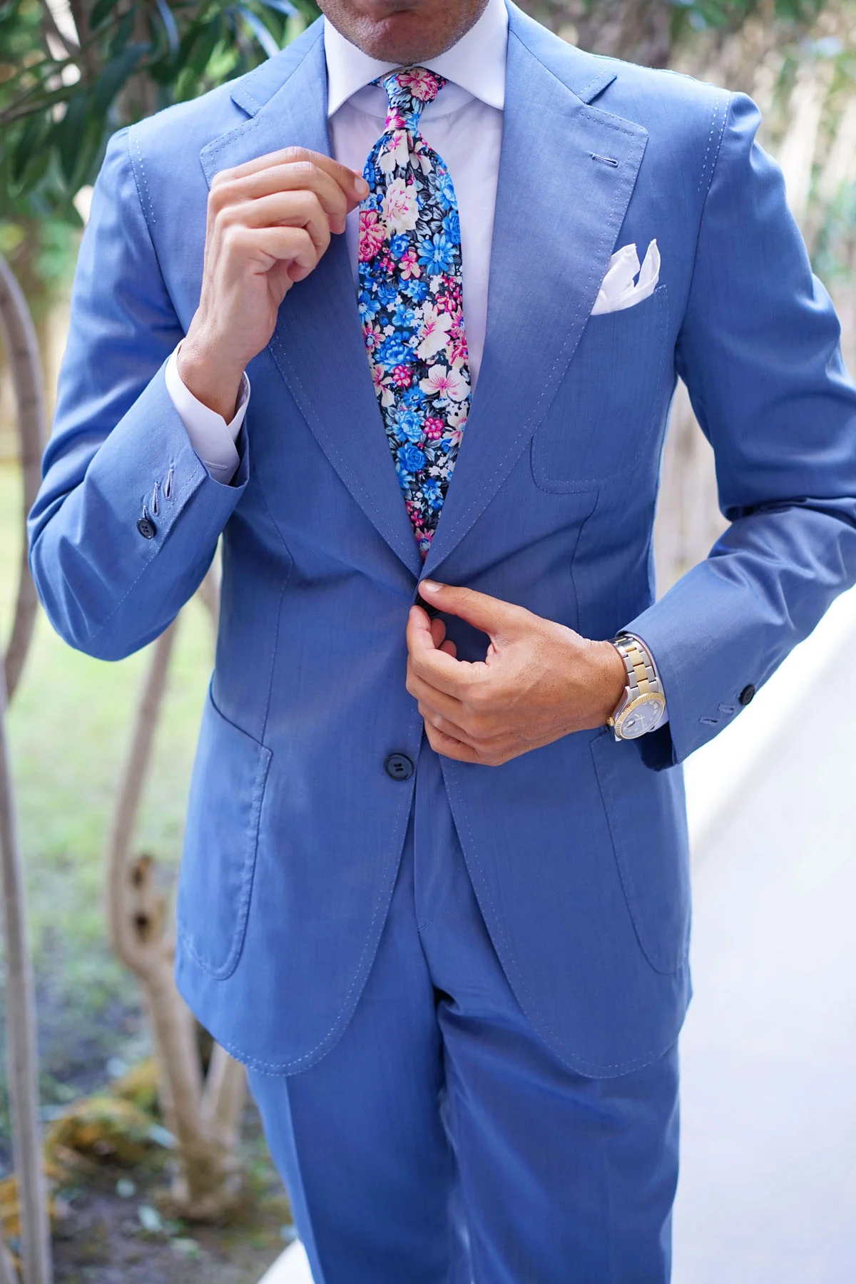 Blue Water Lilies Floral Tie - Image 7
