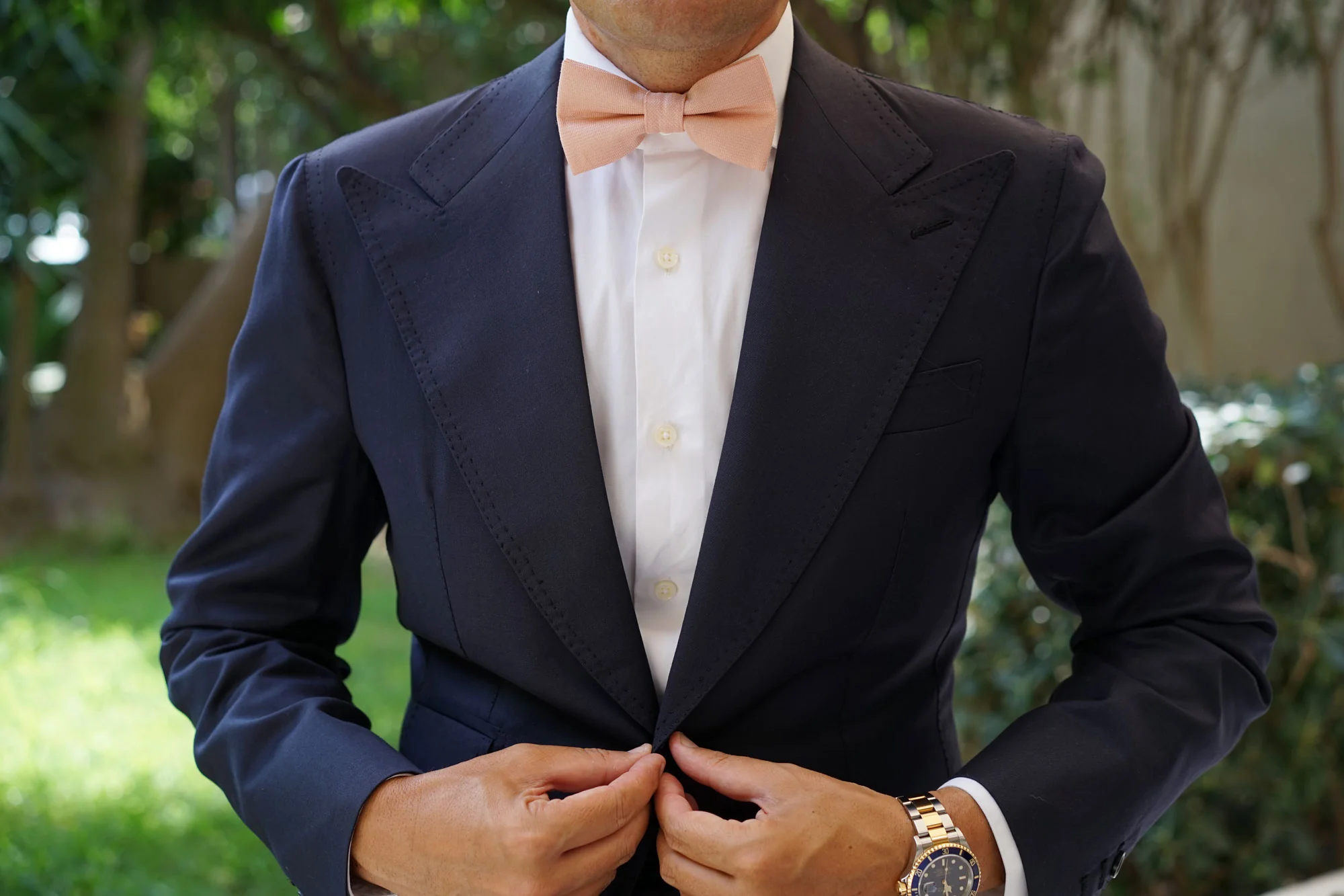 Blush Beige Linen Bow Tie - Image 3