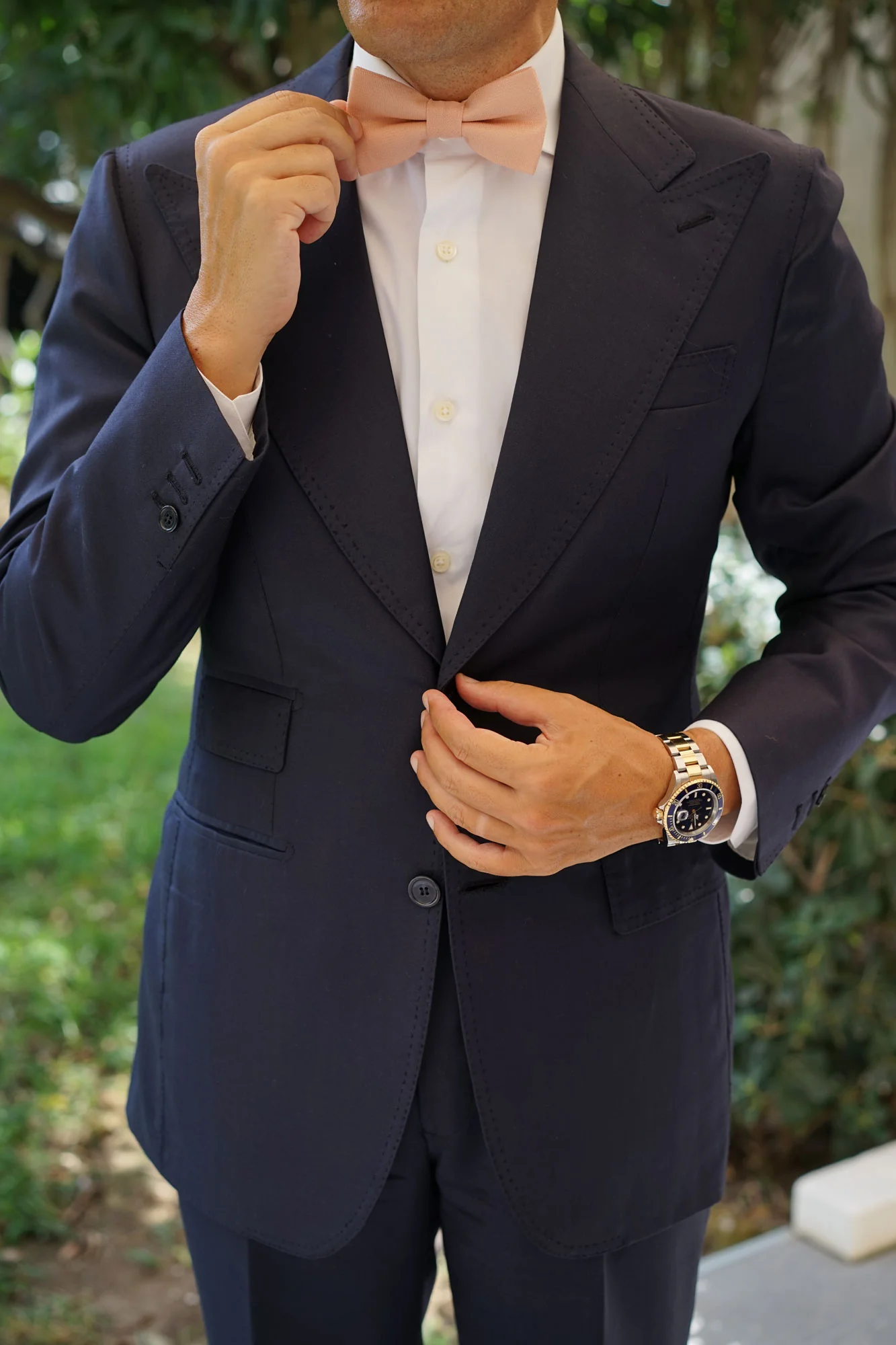 Blush Beige Linen Bow Tie - Image 5