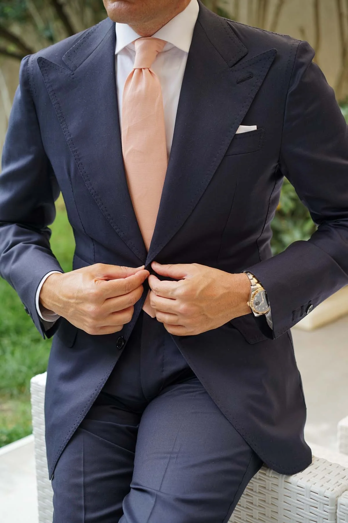Blush Beige Linen Necktie - Image 7