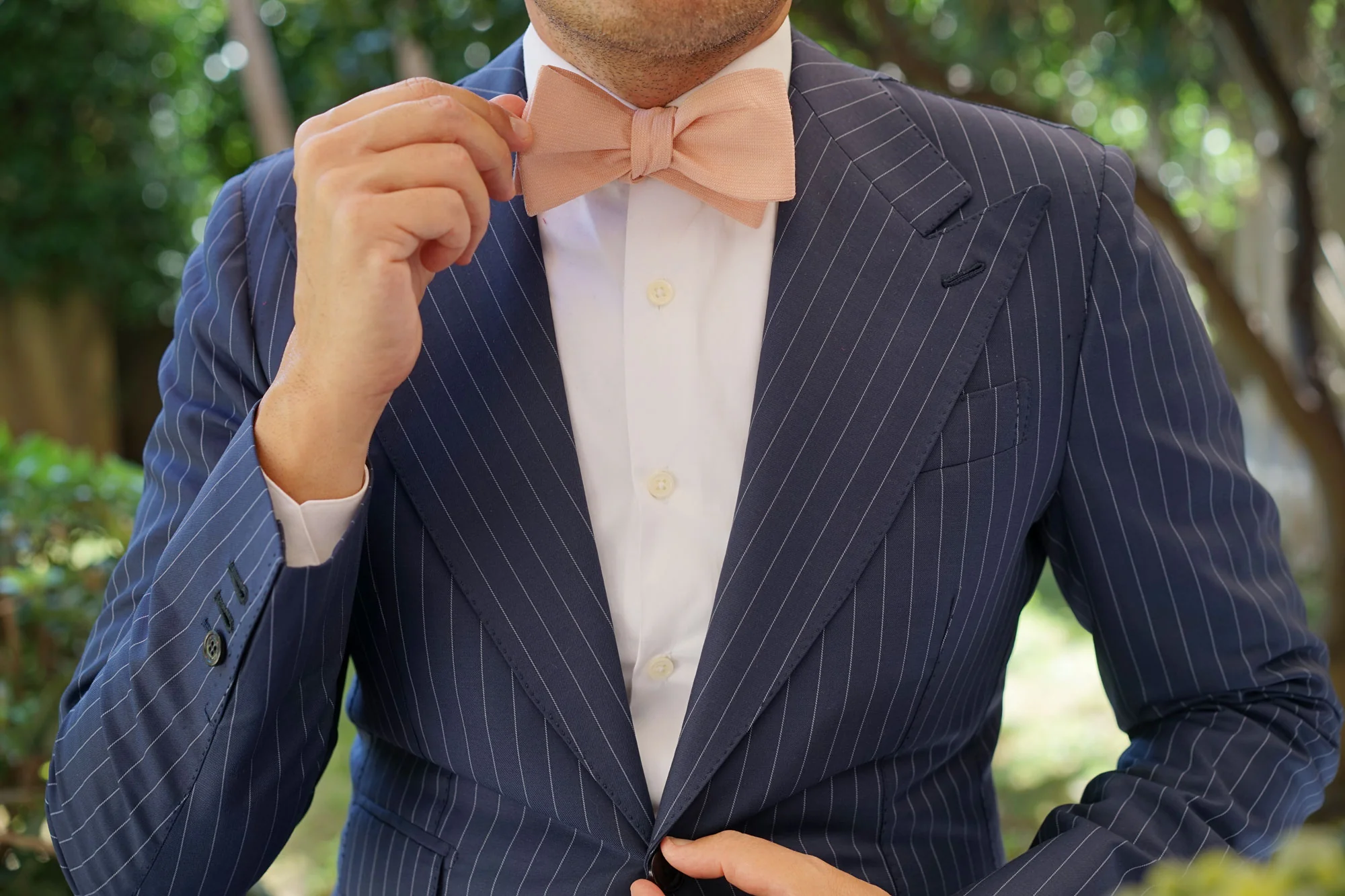 Blush Beige Linen Self Bow Tie - Image 6