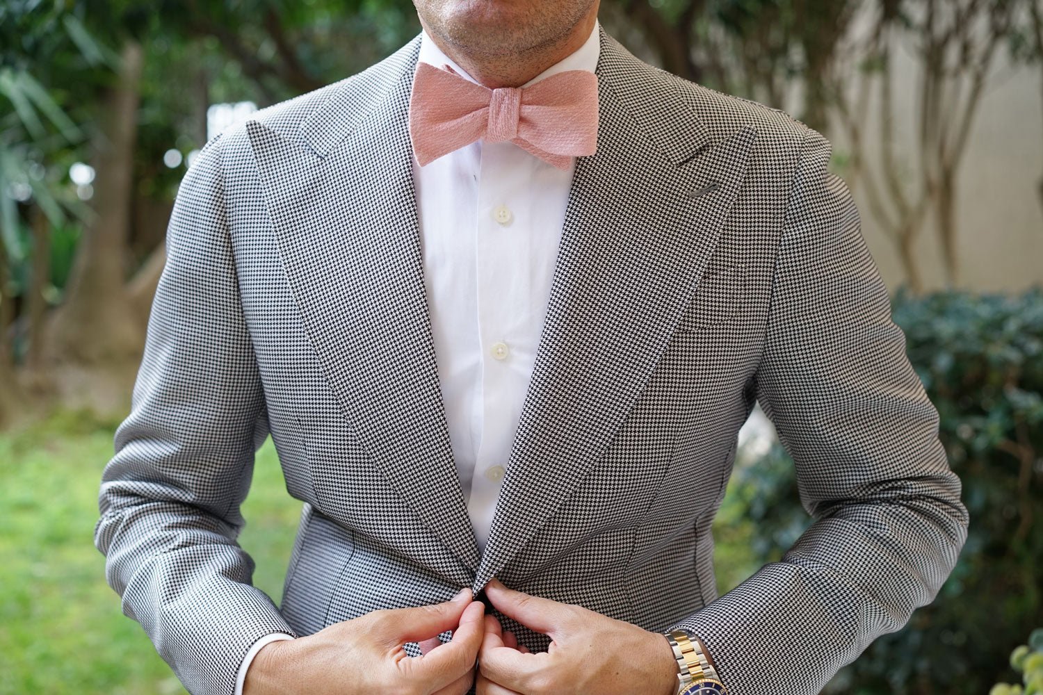 Blush Flamingo Pink Linen Self Bow Tie - Image 4