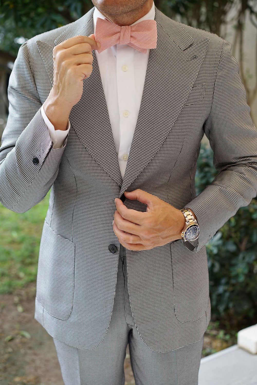 Blush Flamingo Pink Linen Self Bow Tie - Image 5