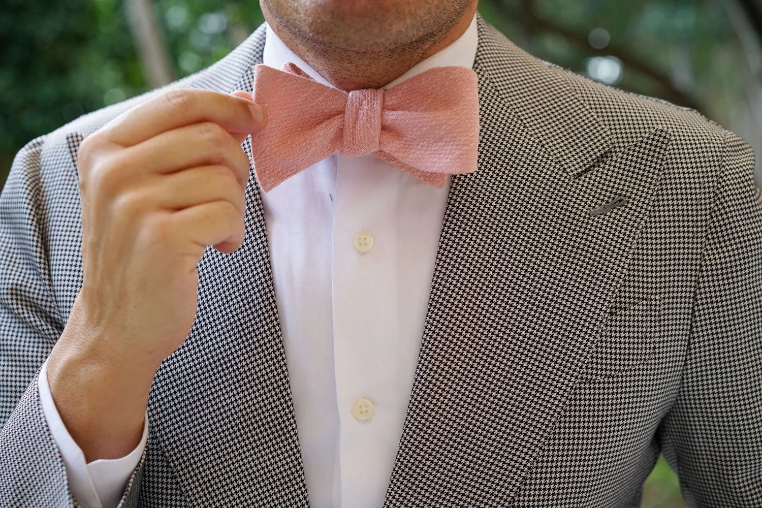 Blush Flamingo Pink Linen Self Bow Tie - Image 7