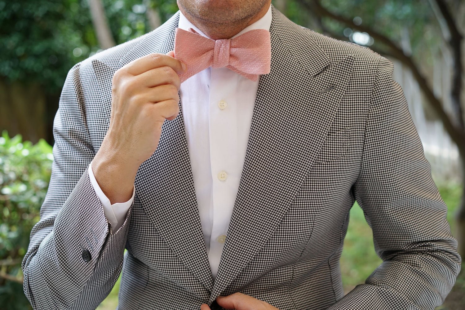 Blush Flamingo Pink Linen Self Bow Tie - Image 9