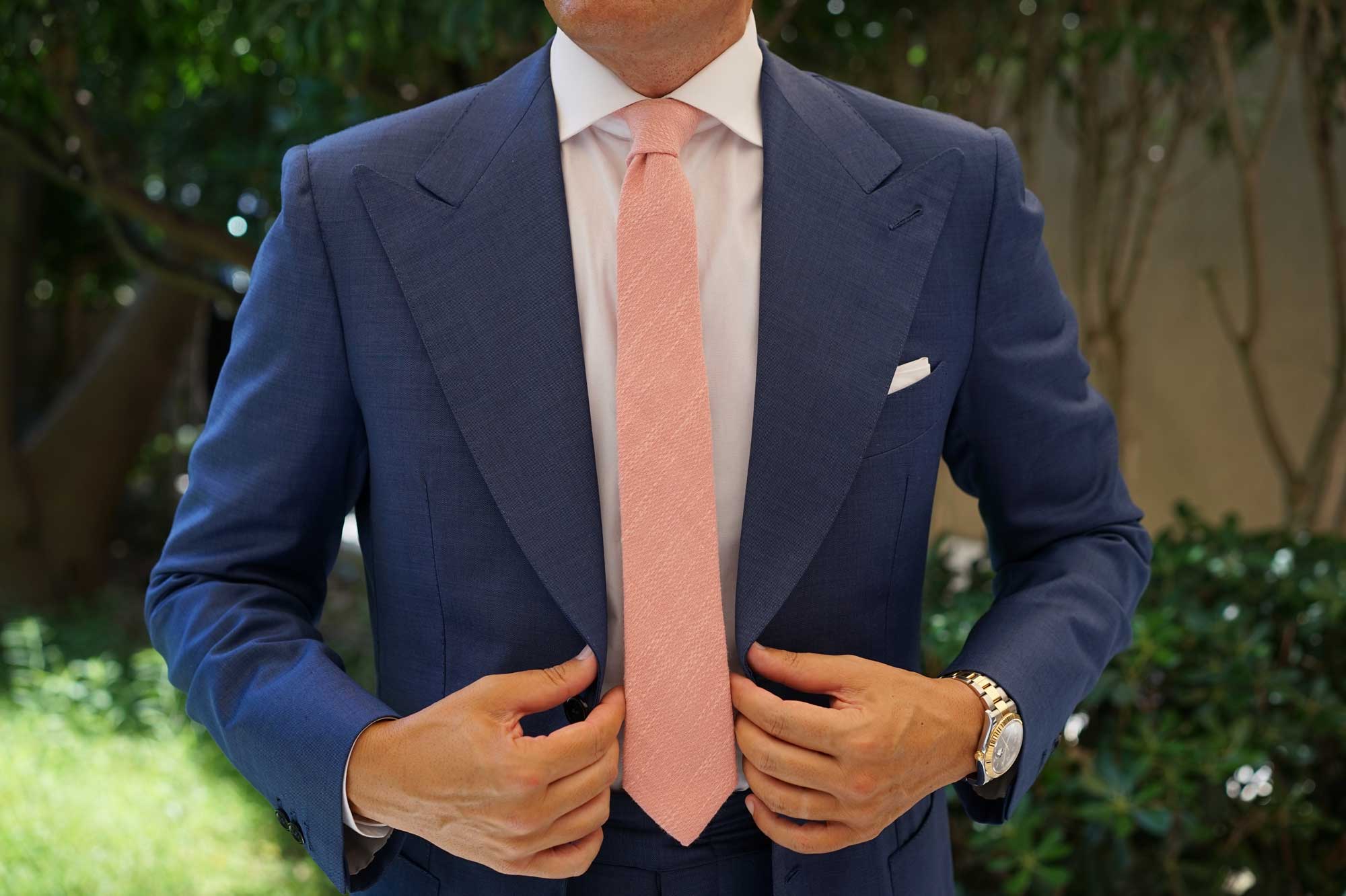 Blush Flamingo Pink Linen Skinny Tie - Image 9