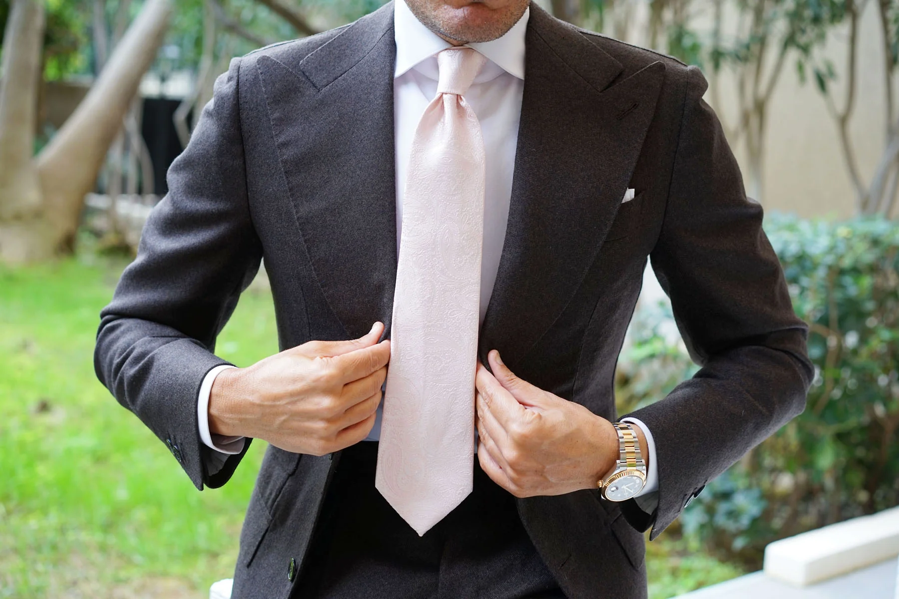 Blush Peach Paisley Necktie - Image 6