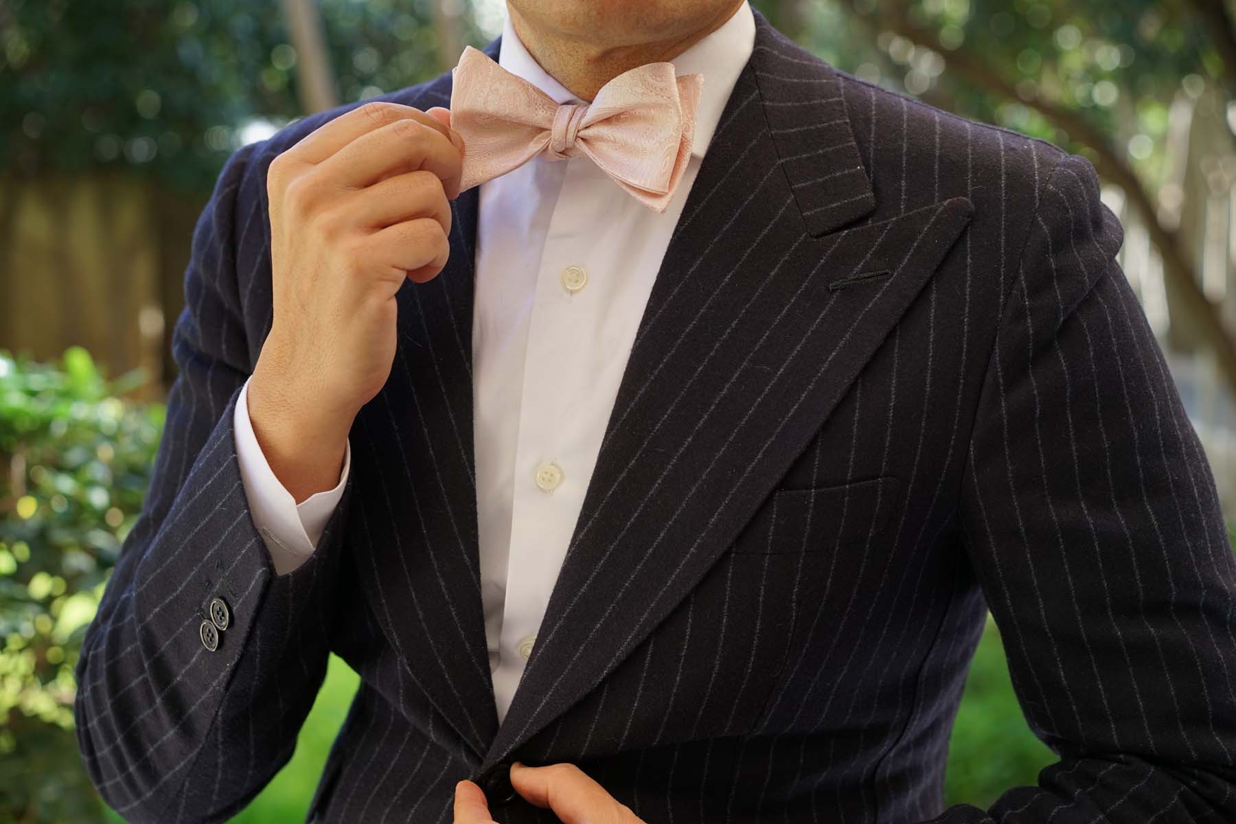Blush Peach Paisley Self Bow Tie - Image 4