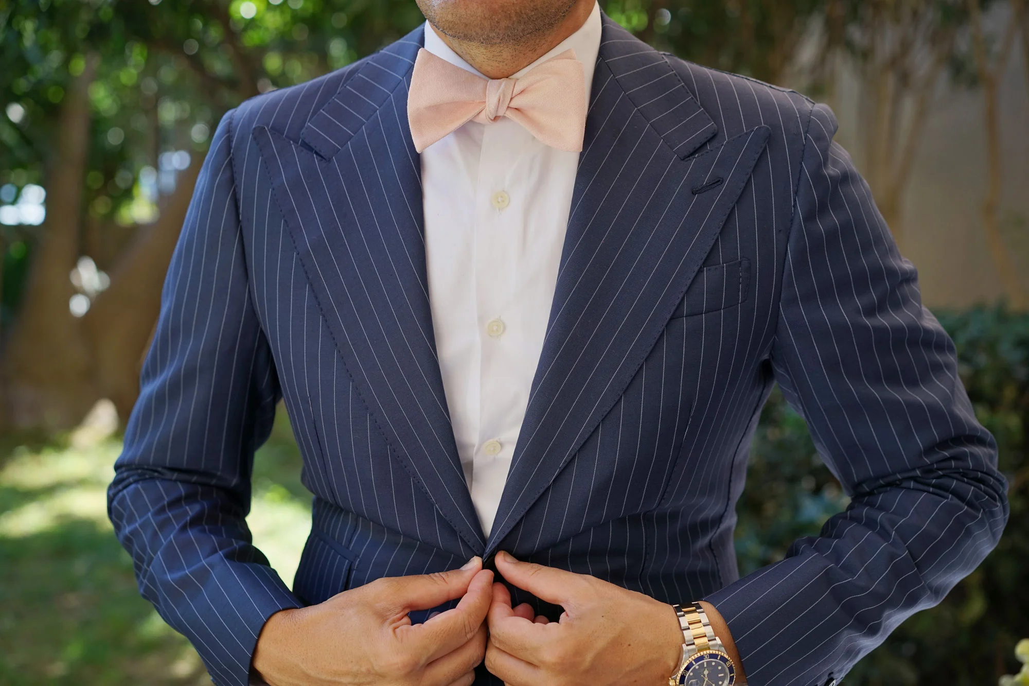 Blush Petal Pink Linen Self Bow Tie - Image 4