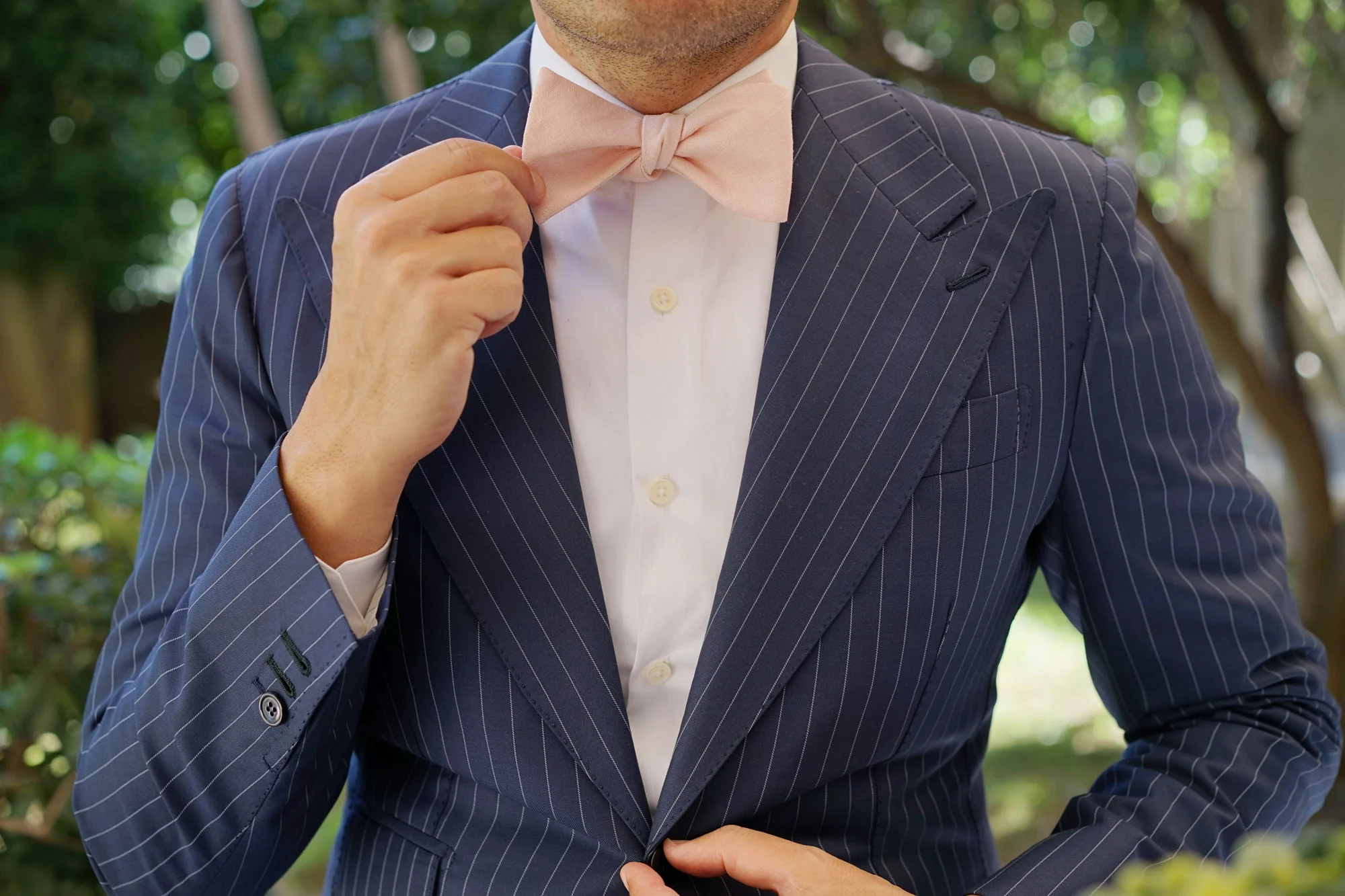 Blush Petal Pink Linen Self Bow Tie - Image 8