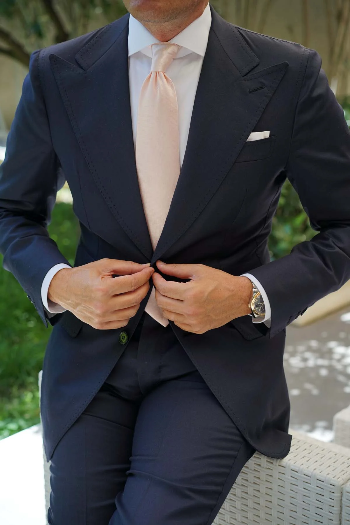 Blush Pink Basket Weave Necktie - Image 7