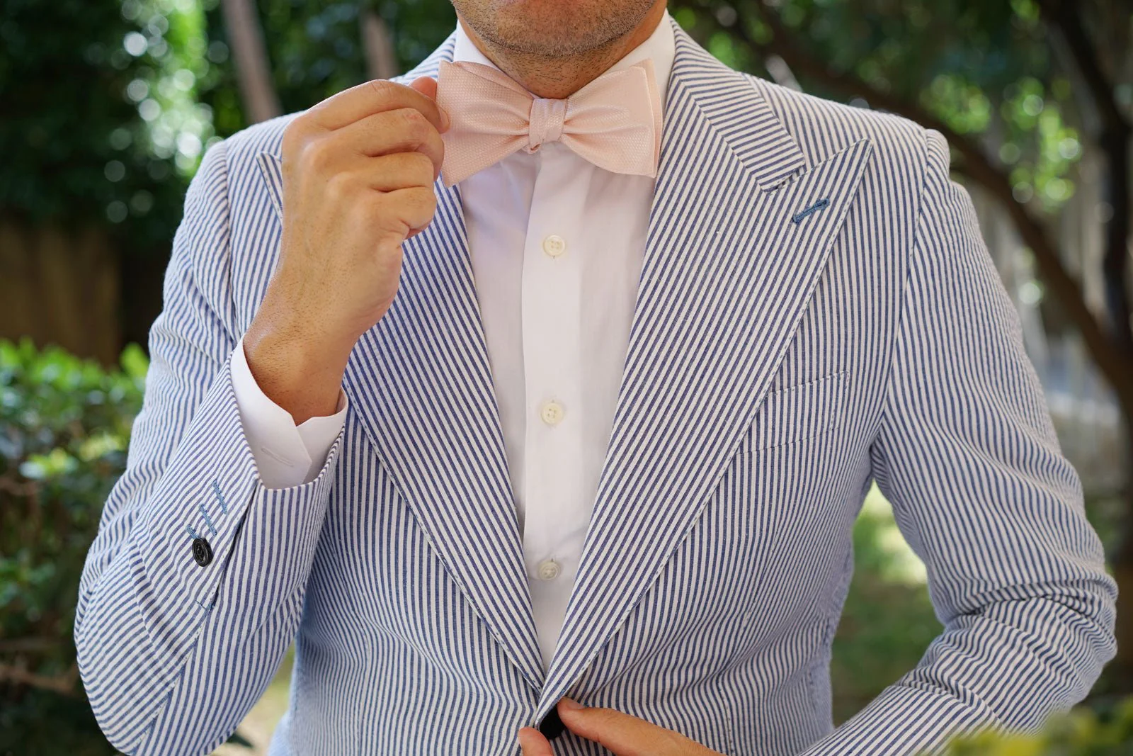 Blush Pink Basket Weave Self Bow Tie - Image 6