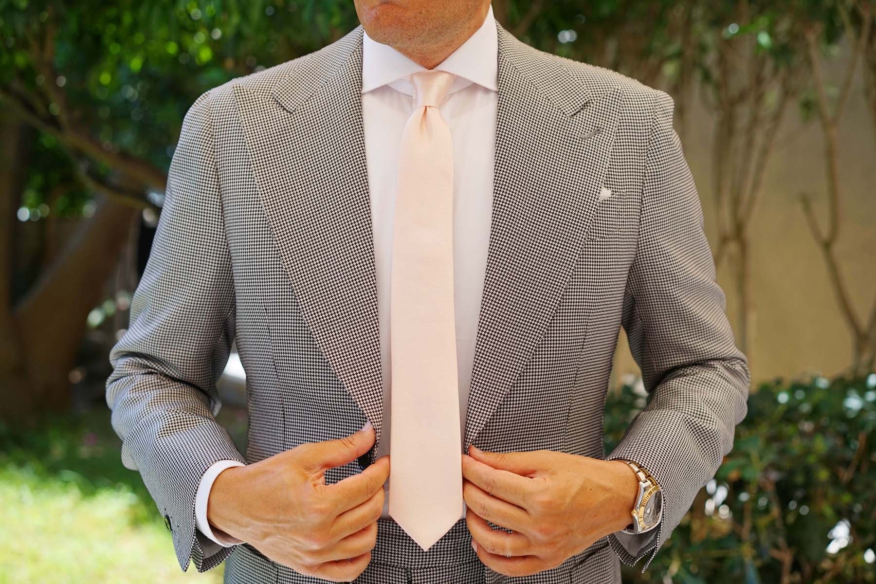Blush Pink Basket Weave Skinny Tie - Image 6