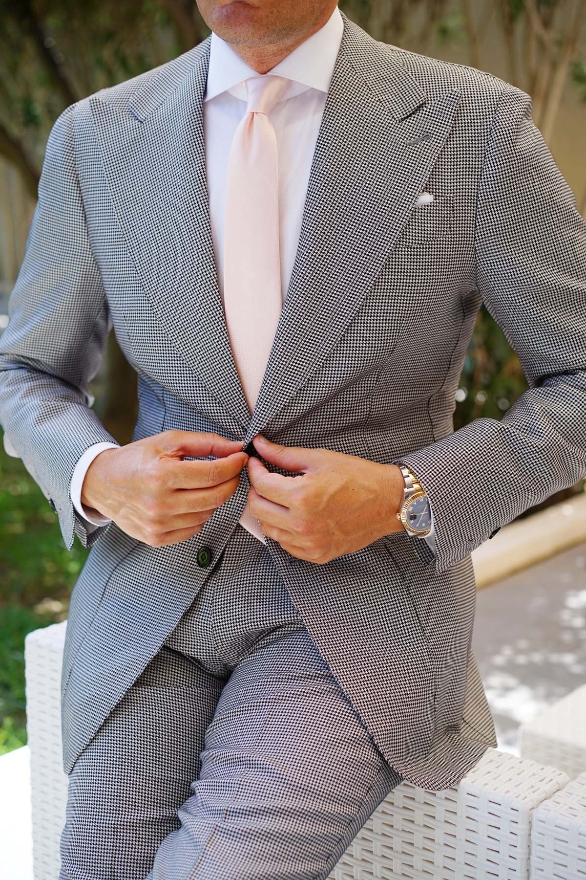 Blush Pink Basket Weave Skinny Tie - Image 8