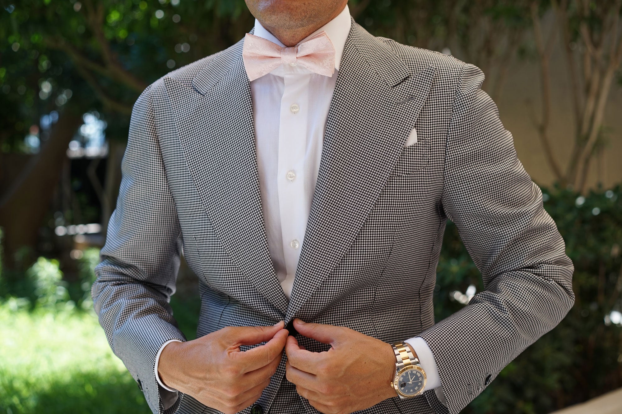 Blush Pink Daisy Flowers Floral Bow Tie - Image 3