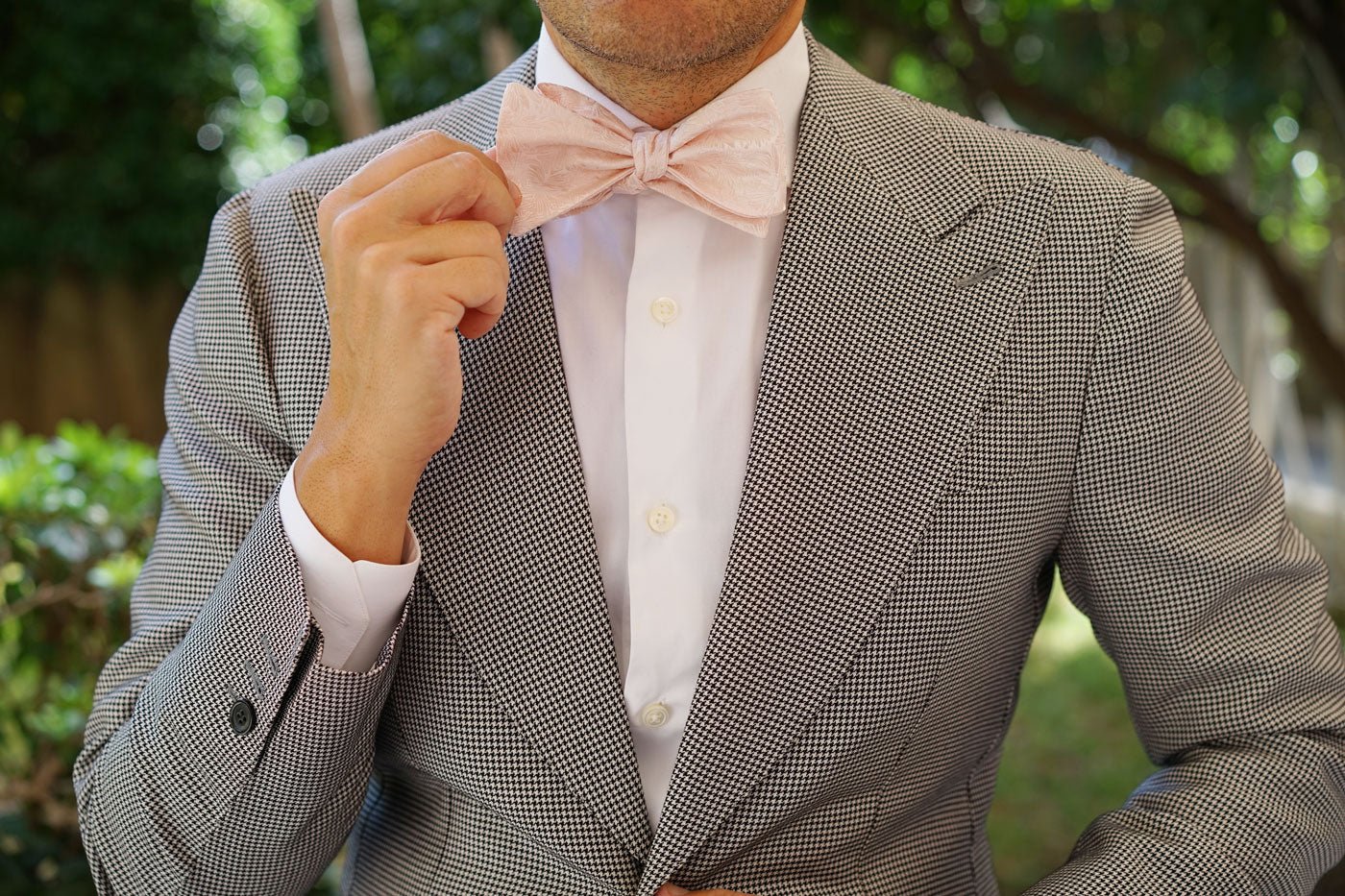 Blush Pink Daisy Flowers Floral Self Bow Tie - Image 6