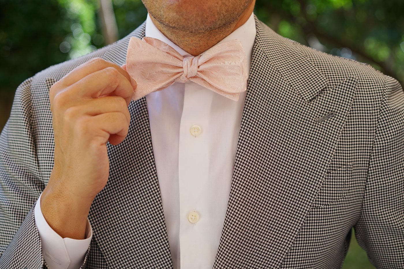 Blush Pink Daisy Flowers Floral Self Bow Tie - Image 7