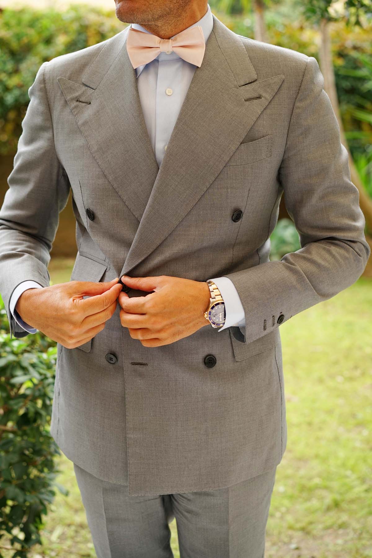 Blush Pink Herringbone Bow Tie - Image 4
