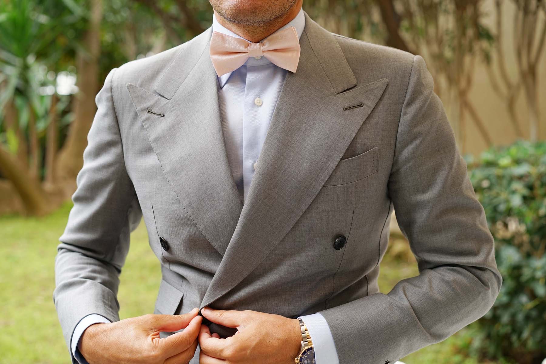Blush Pink Herringbone Bow Tie - Image 6