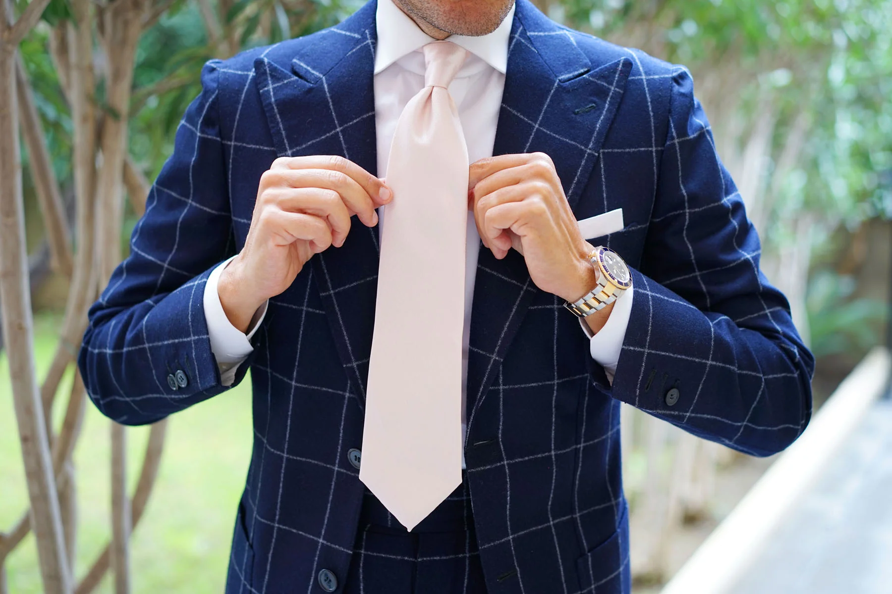 Blush Pink Herringbone Necktie - Image 4