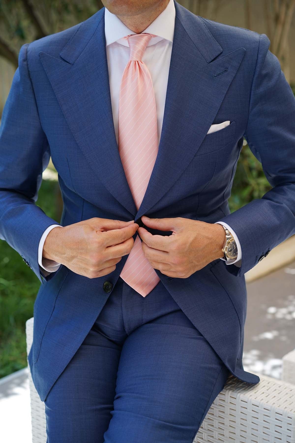 Blush Pink Herringbone Pinstripe Necktie - Image 11