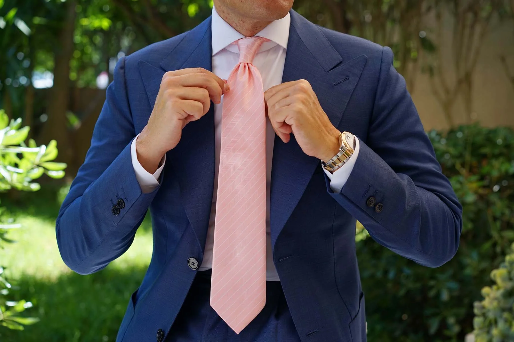 Blush Pink Herringbone Pinstripe Necktie - Image 6