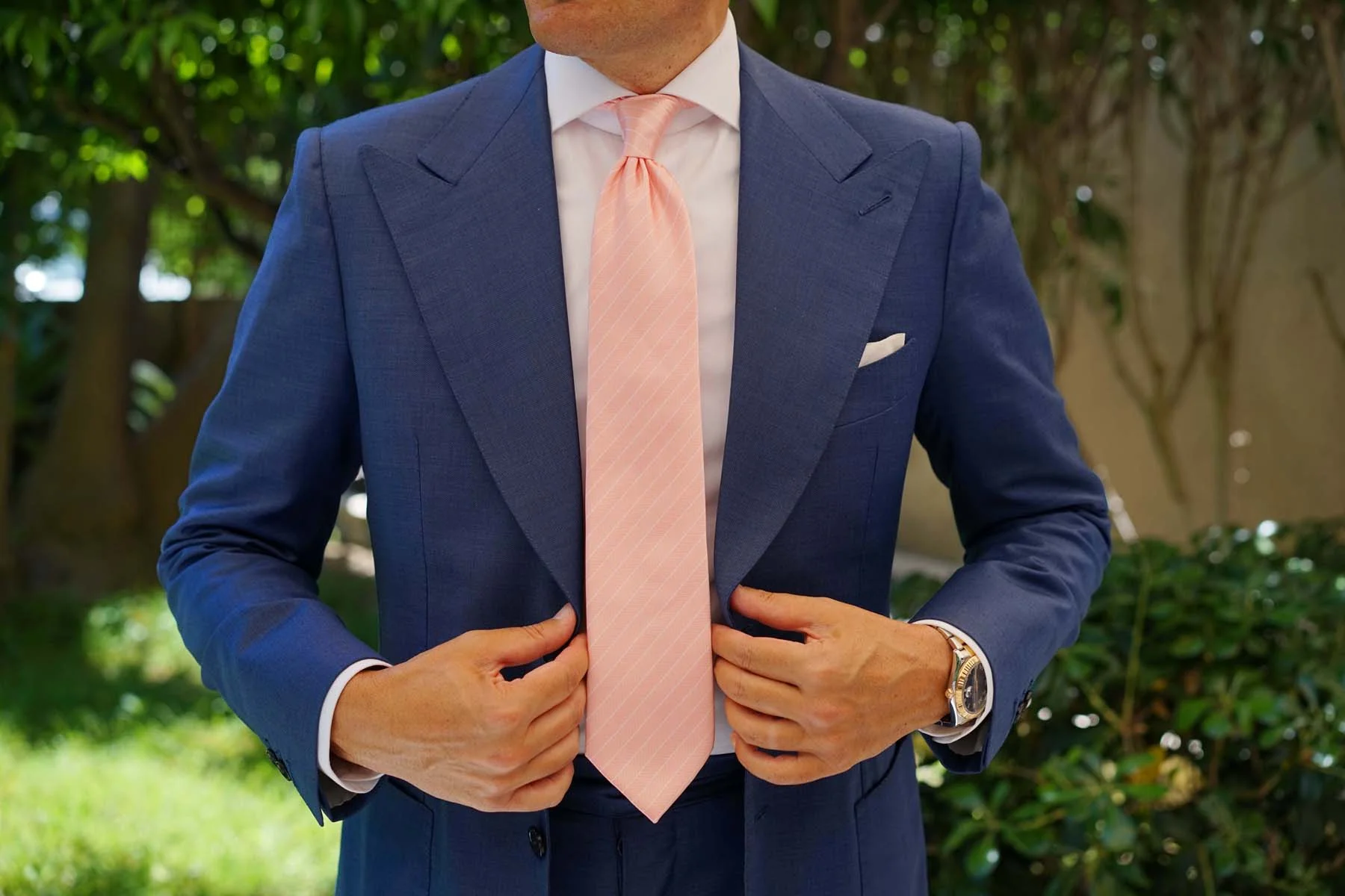 Blush Pink Herringbone Pinstripe Necktie - Image 8