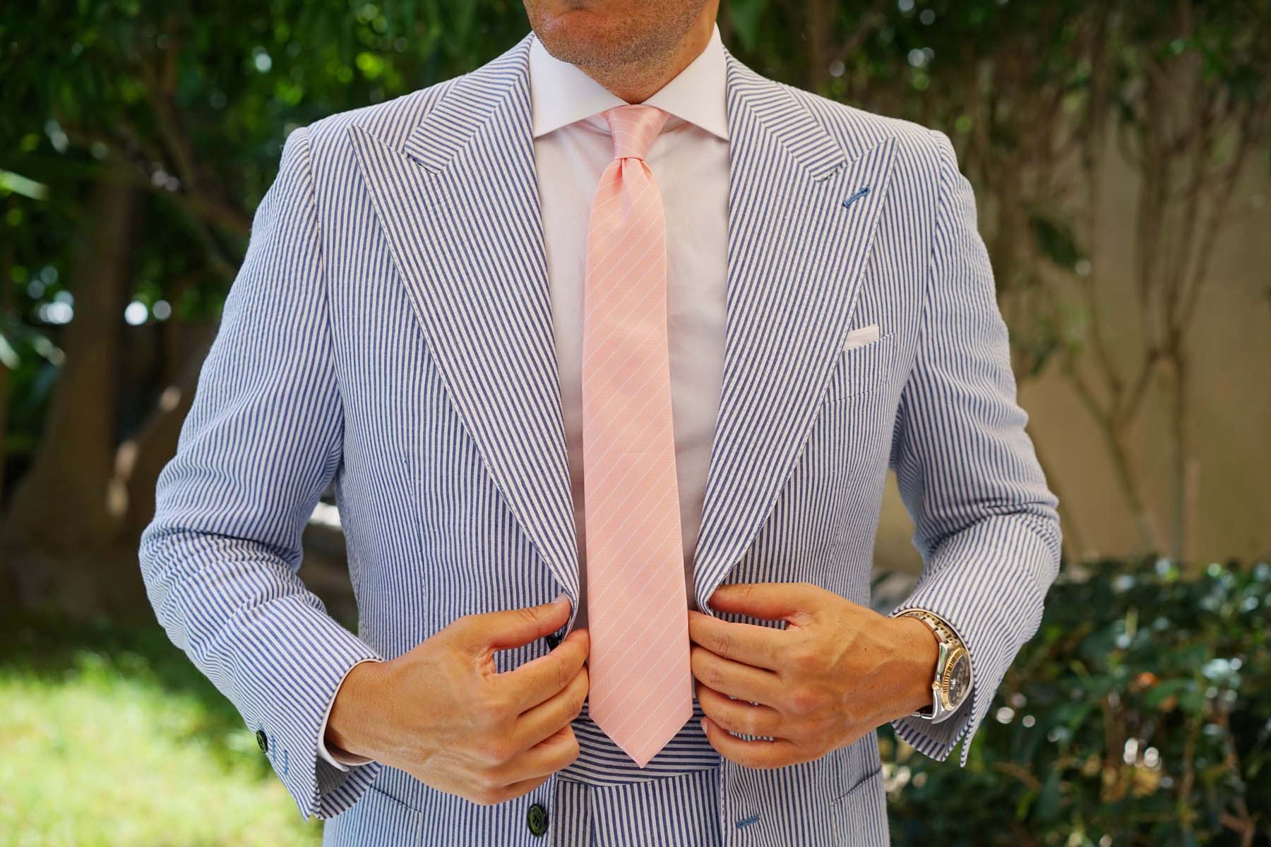 Blush Pink Herringbone Pinstripe Skinny Tie - Image 6