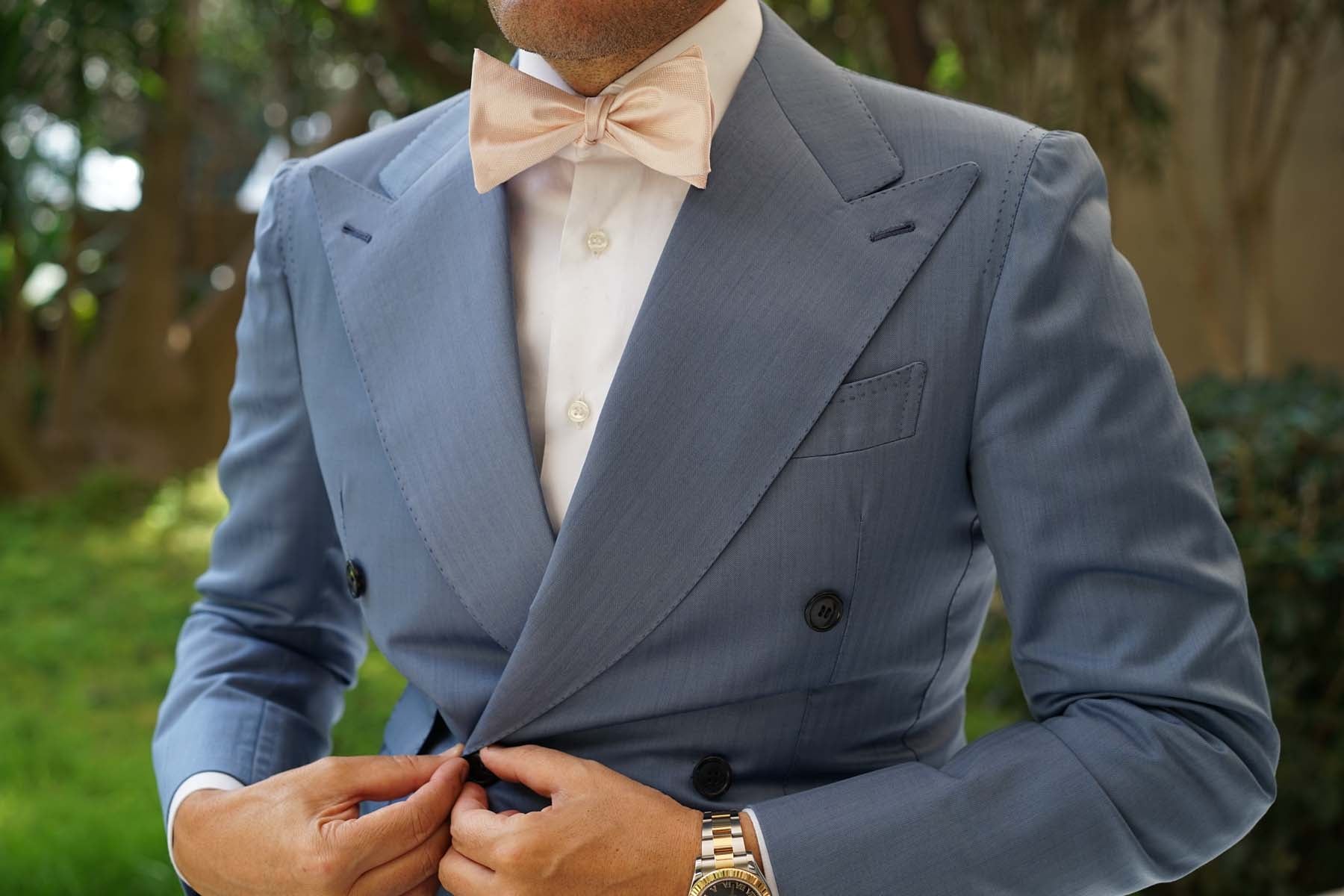 Blush Pink Herringbone Self Bow Tie - Image 4