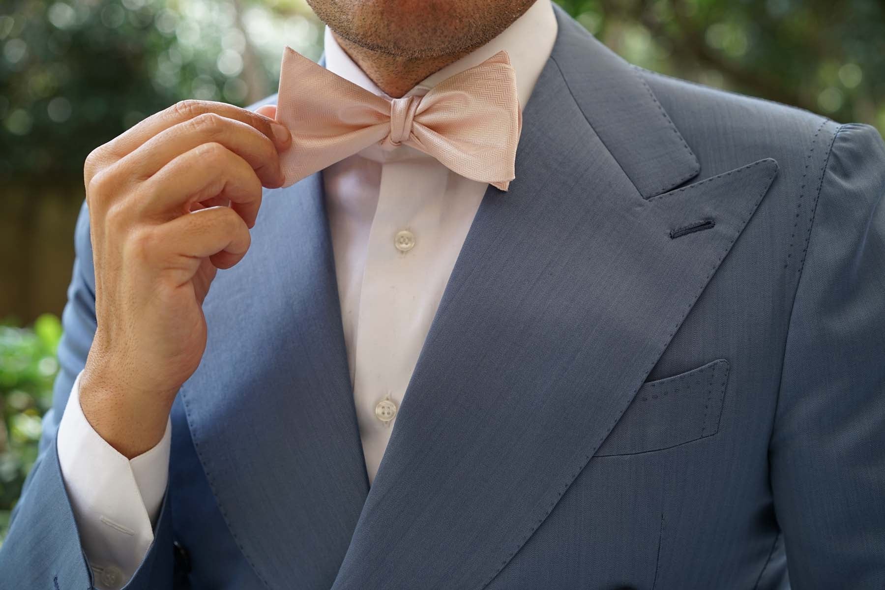 Blush Pink Herringbone Self Bow Tie - Image 6