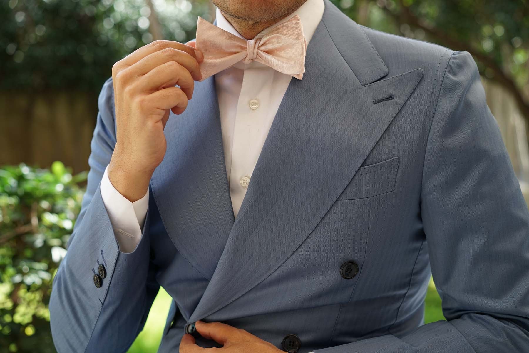 Blush Pink Herringbone Self Bow Tie - Image 8