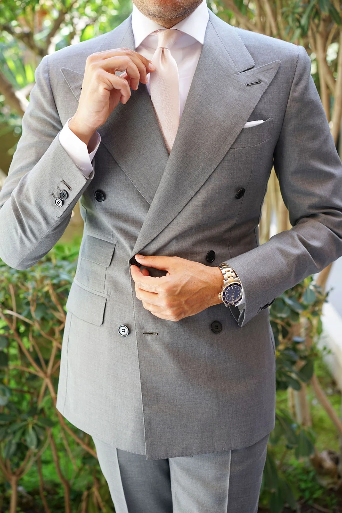 Blush Pink Herringbone Skinny Tie - Image 5