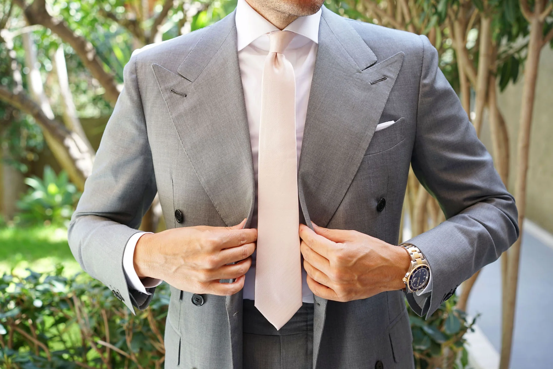 Blush Pink Herringbone Skinny Tie - Image 6