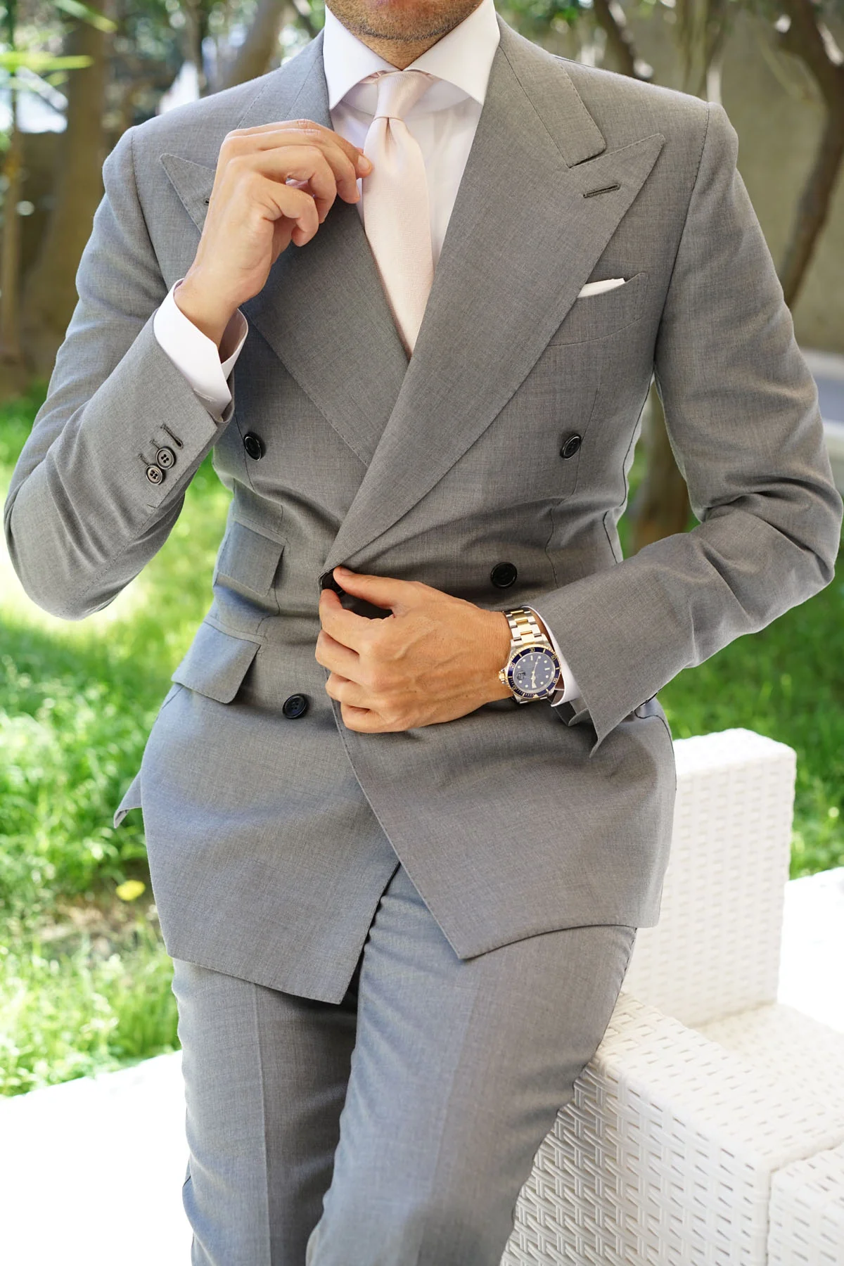 Blush Pink Herringbone Skinny Tie - Image 8