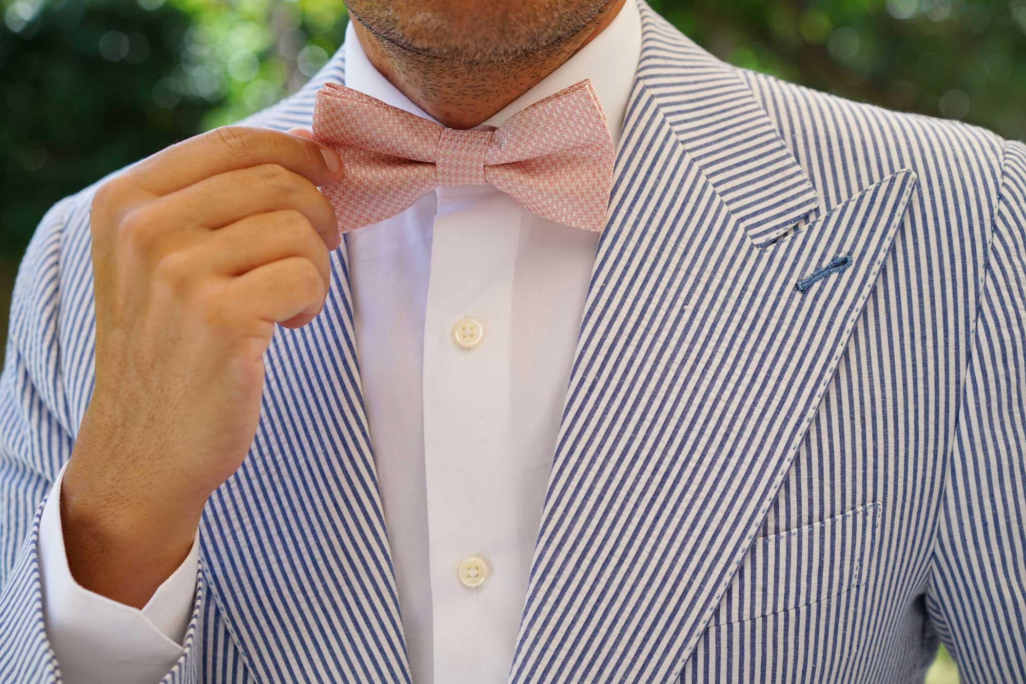 Blush Pink Houndstooth Bow Tie - Image 6