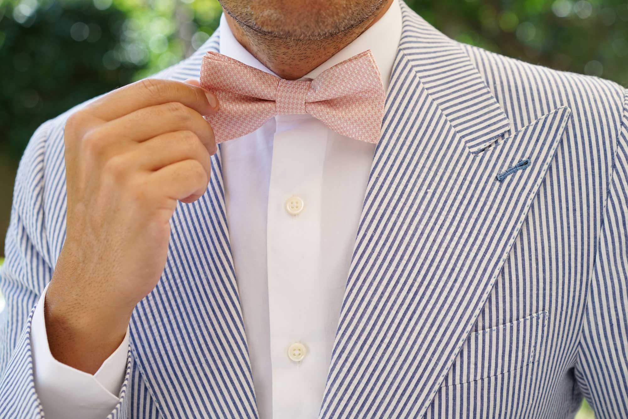 Blush Pink Houndstooth Bow Tie - Image 7