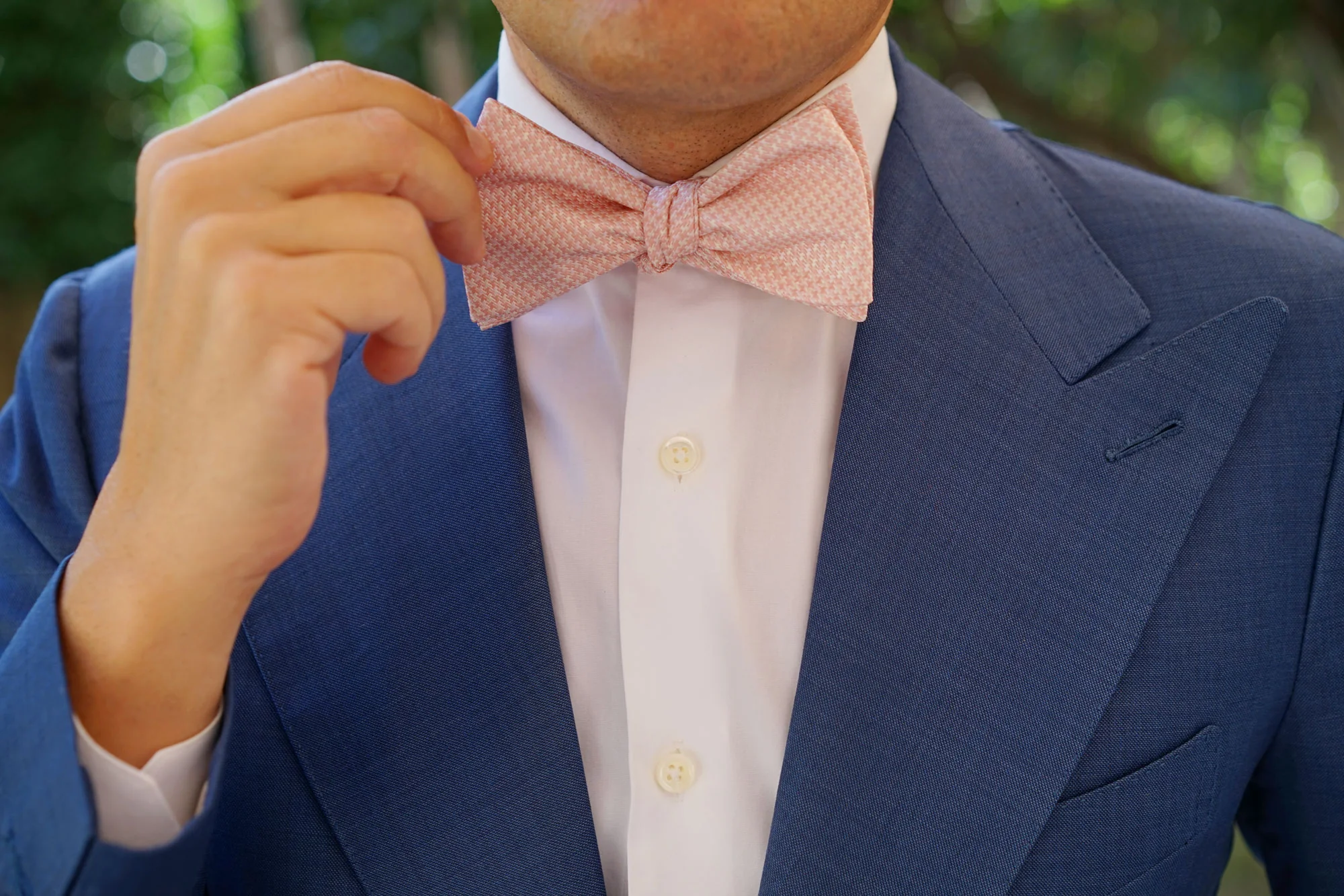 Blush Pink Houndstooth Self Bow Tie - Image 6
