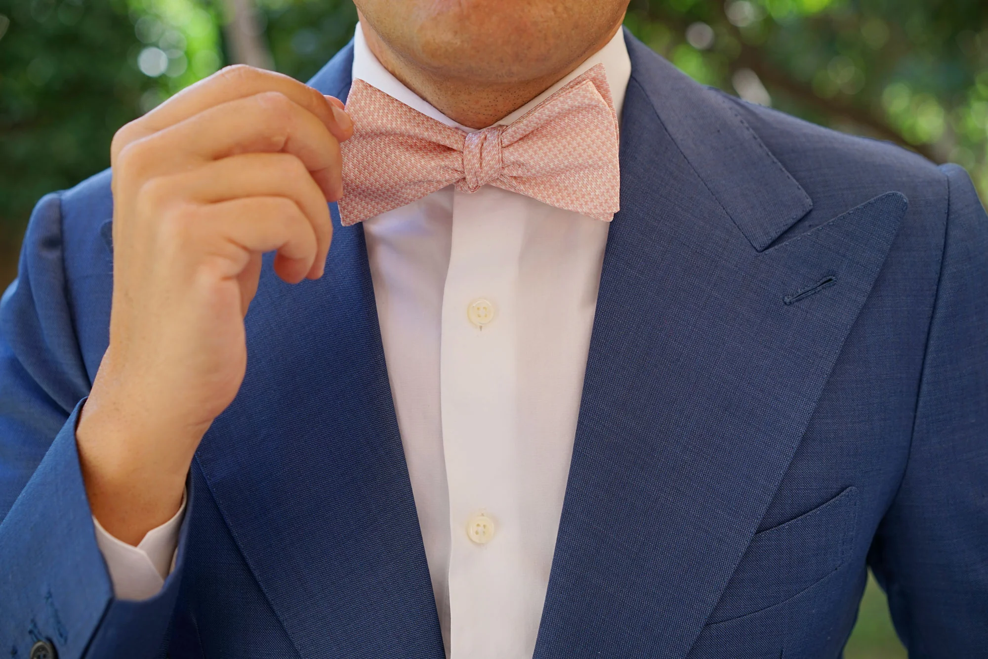 Blush Pink Houndstooth Self Bow Tie - Image 8