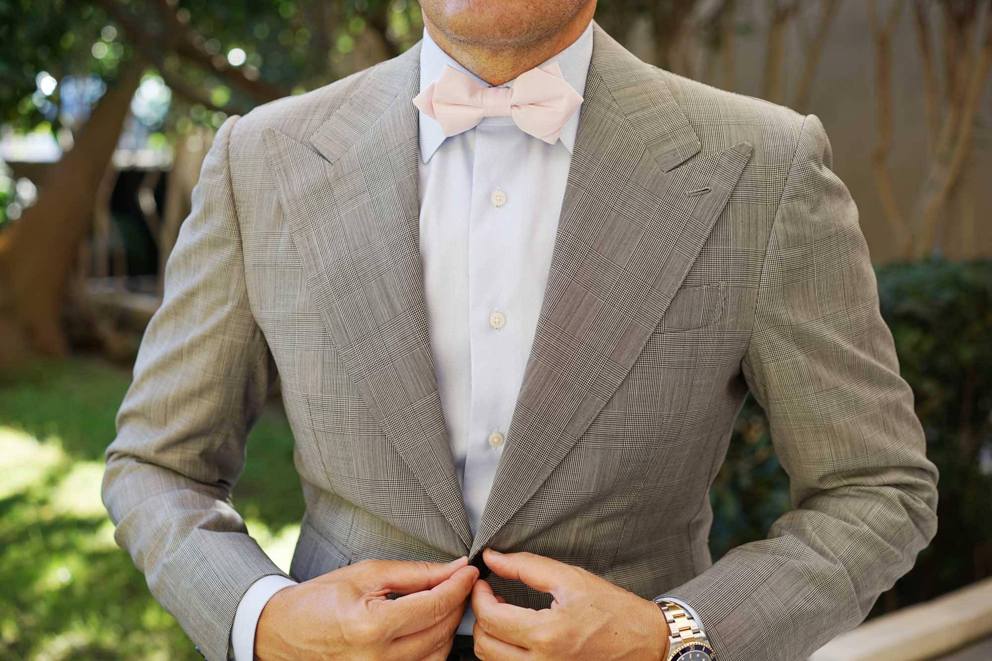 Blush Pink Linen Diamond Bow Tie - Image 3