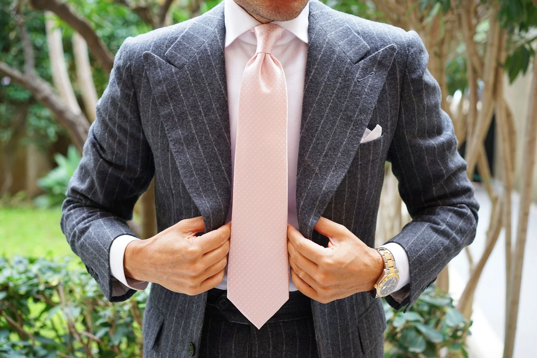 Blush Pink Mini Polka Dots Necktie - Image 10