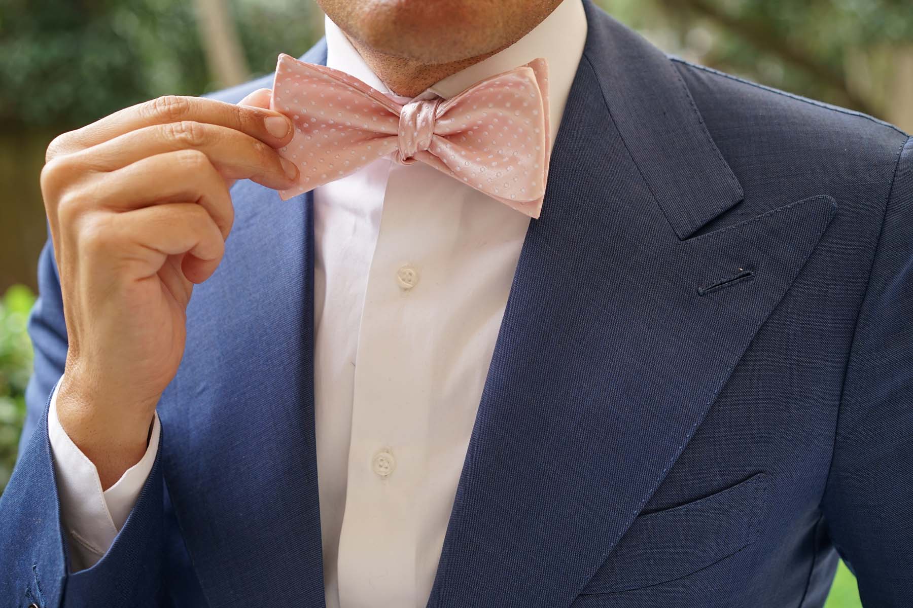 Blush Pink Mini Polka Dots Self Bow Tie - Image 6