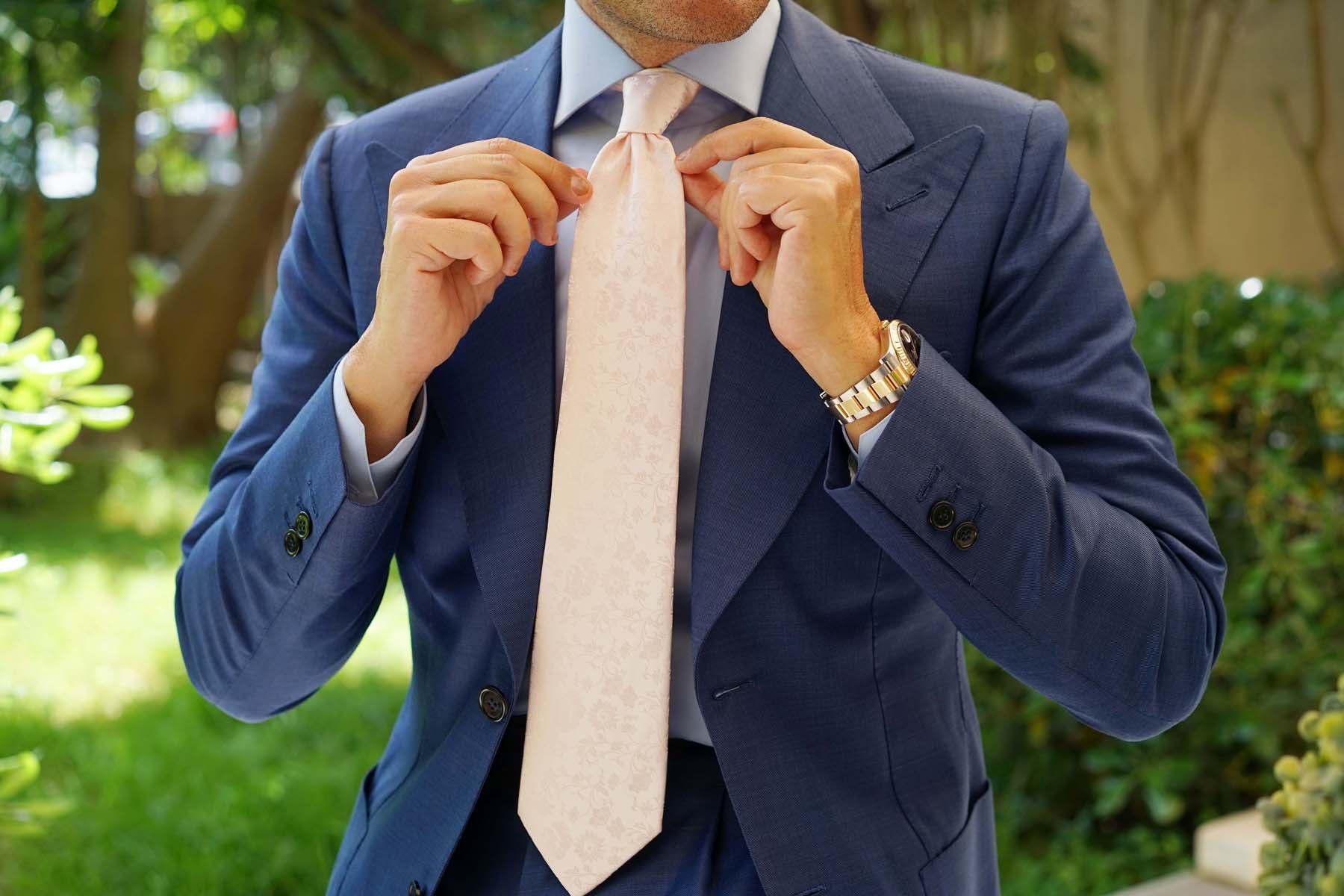 Blush Pink Rose Floral Necktie - Image 6