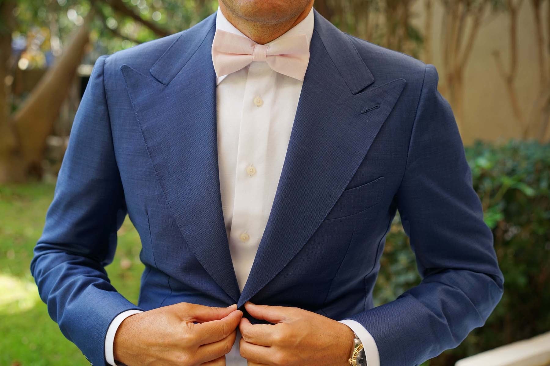 Blush Pink Slub Linen Bow Tie - Image 10