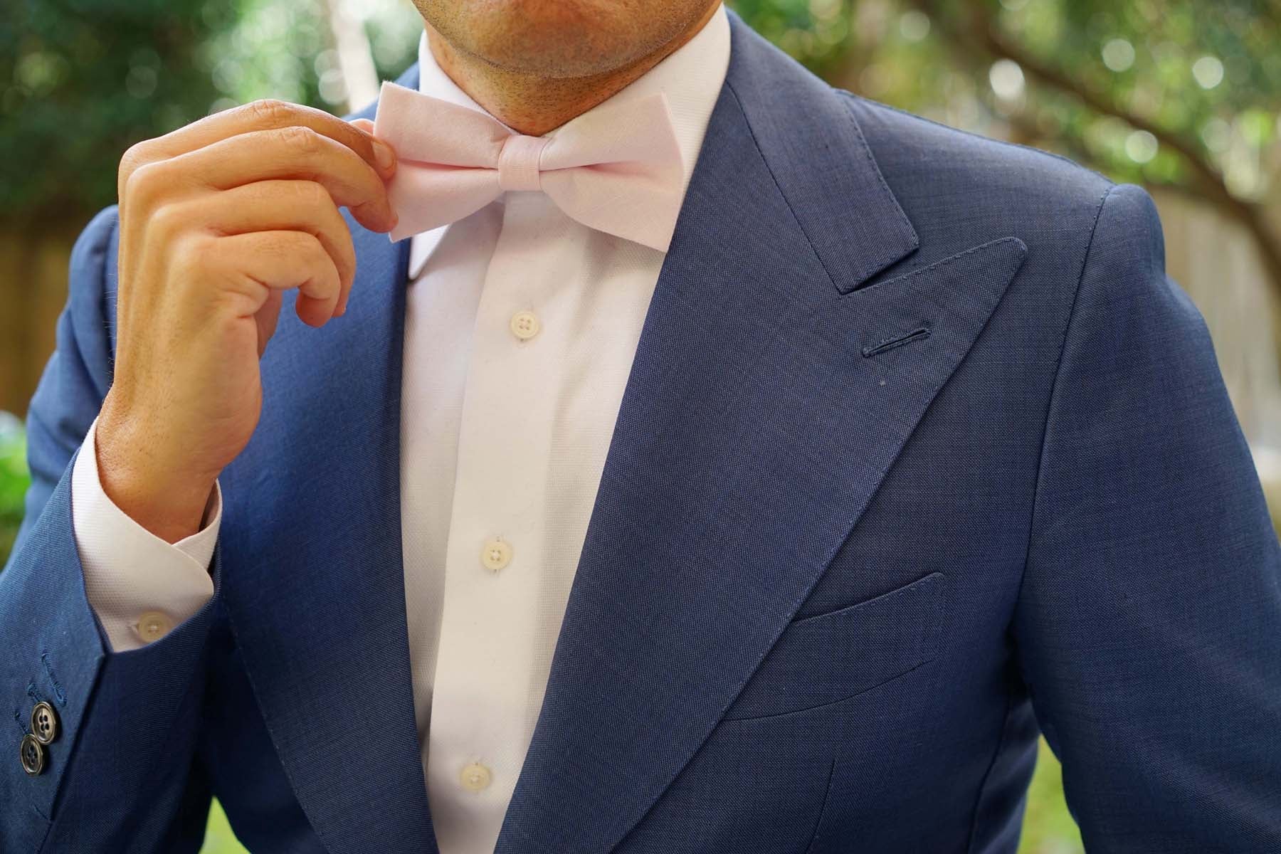 Blush Pink Slub Linen Bow Tie - Image 12