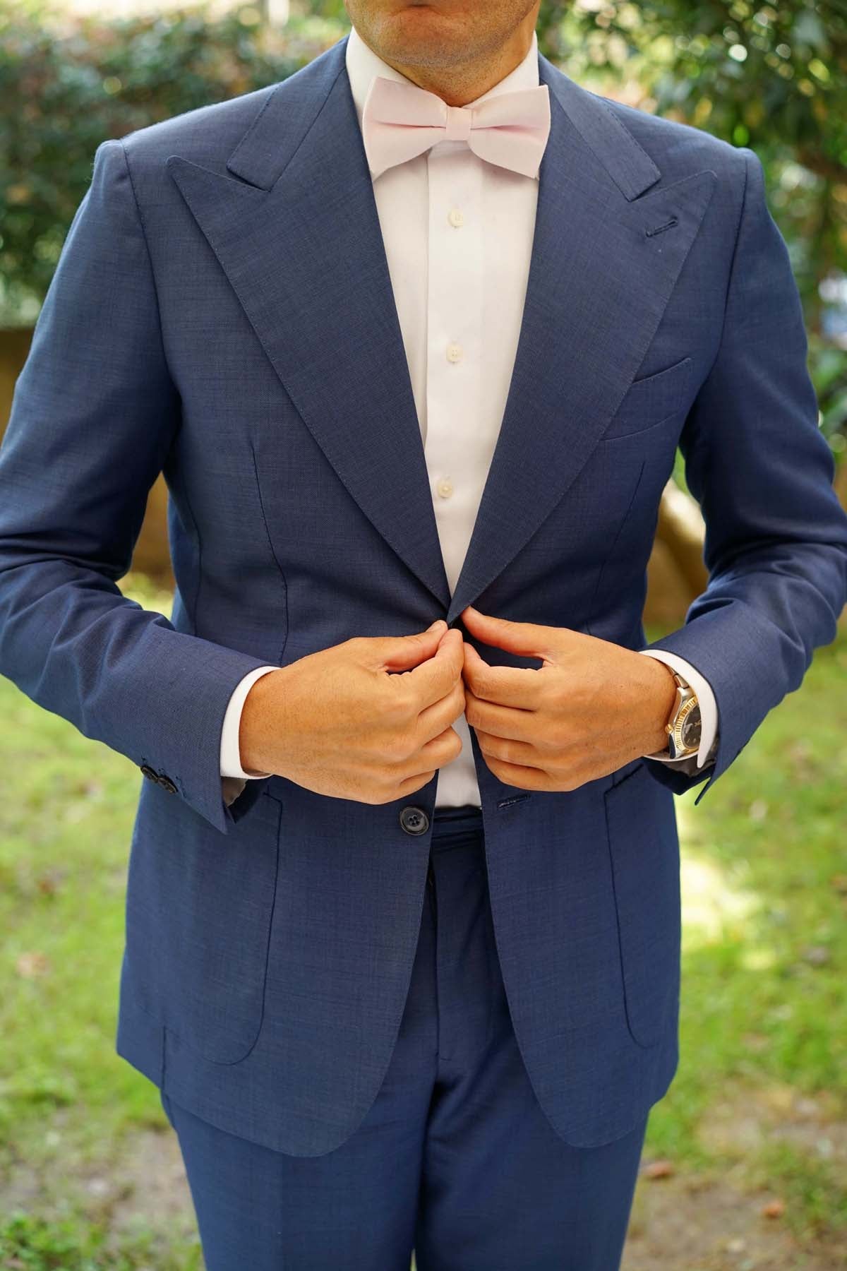 Blush Pink Slub Linen Bow Tie - Image 14